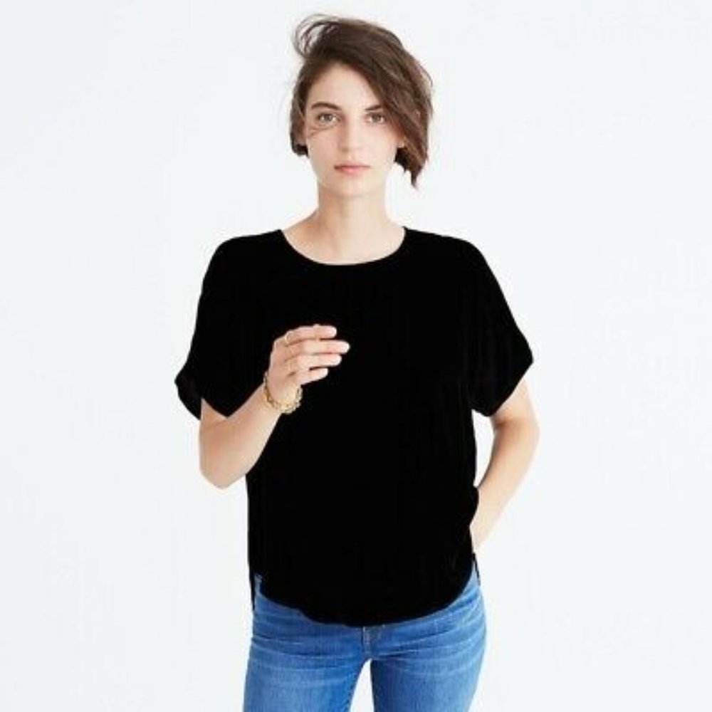 Madewell XS Velvet Top G8192 Black Short Sleeve